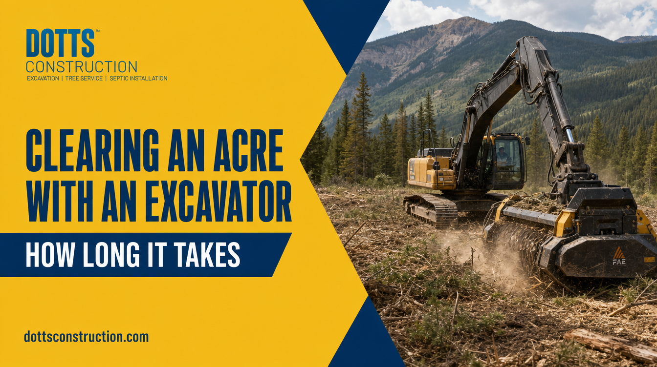 clearing an acre with an excavator - Dotts Construction